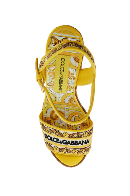 Maiolica Embroidered Wedge Sandals  - Yellow