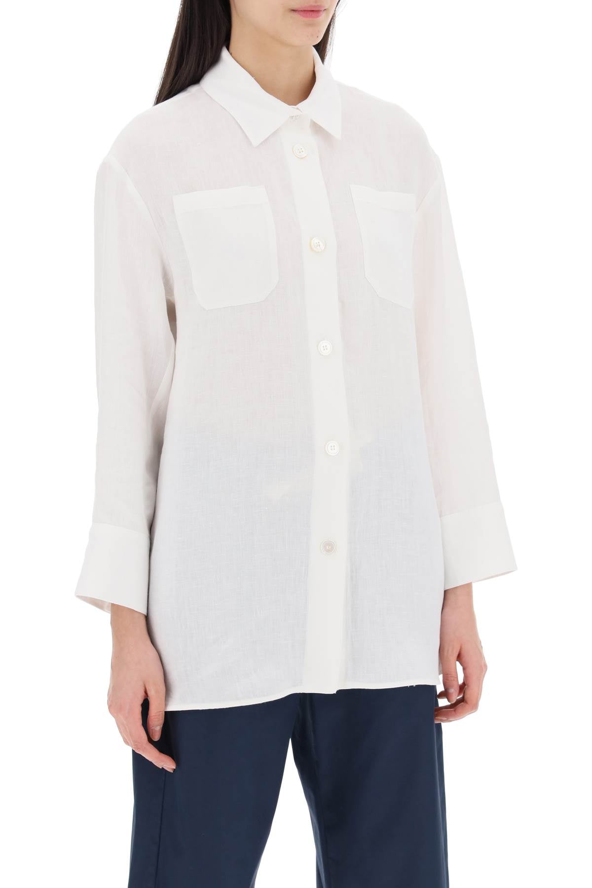 Daria Linen Shirt With Three-quarter Sleeves  - White