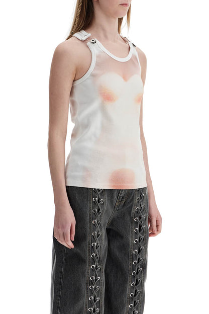 White Cotton Top With Leather Print Le Classique  - White