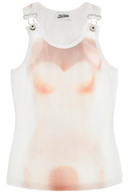 White Cotton Top With Leather Print Le Classique  - White