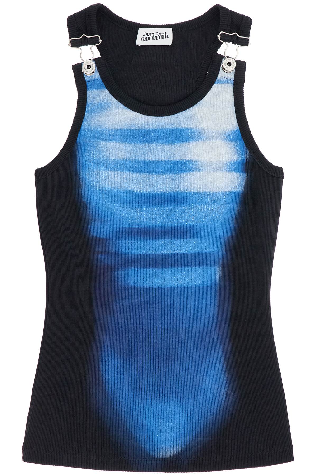 Sleeveless Blue Cotton Striped Top Le Male With Wide Neckline  - Blue