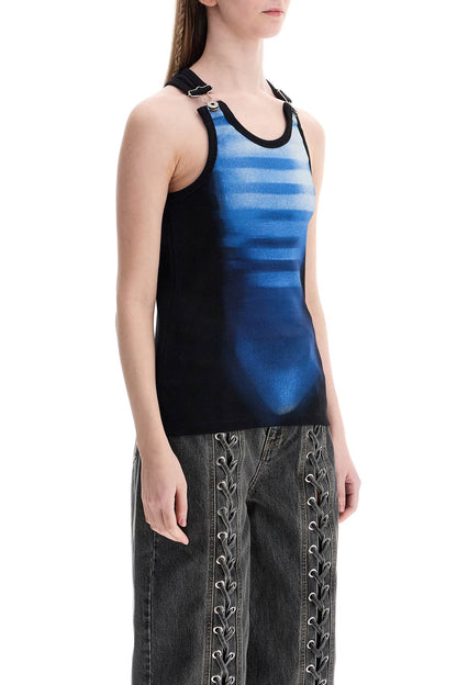 Sleeveless Blue Cotton Striped Top Le Male With Wide Neckline  - Blue