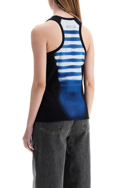 Sleeveless Blue Cotton Striped Top Le Male With Wide Neckline  - Blue