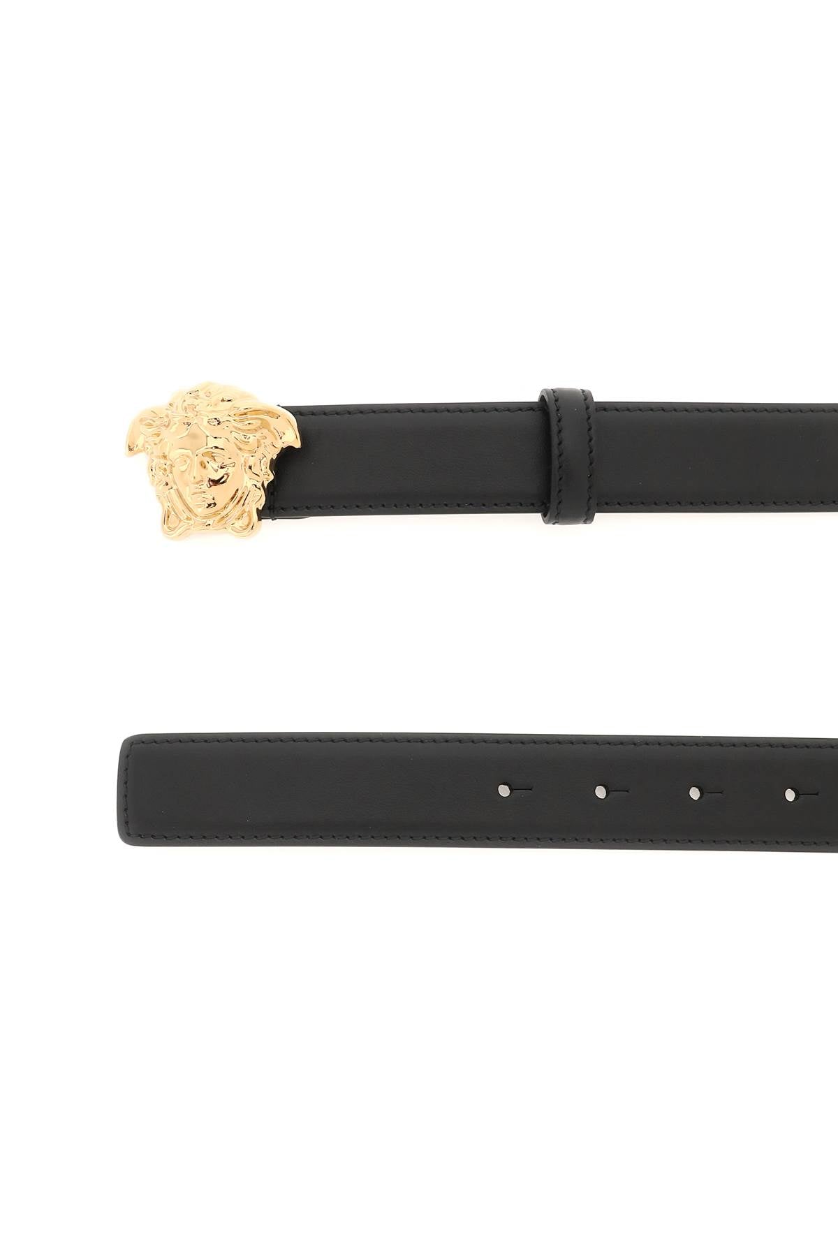 Medusa Buckle Leather Belt  - Black