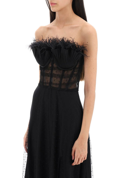 Long Bustier Dress With Feather Trim  - Nero