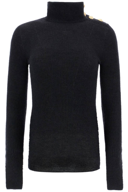 Mohair Sweater With Embossed Buttons And  - Black