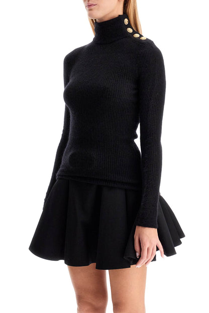 Mohair Sweater With Embossed Buttons And  - Black