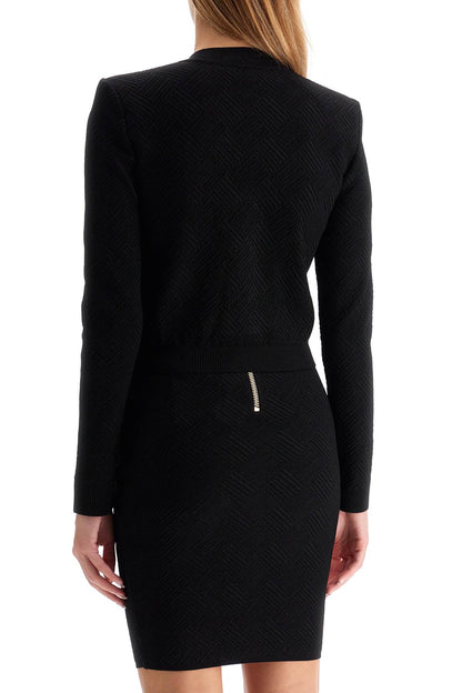 Cropped Cardigan With Embossed  - Black