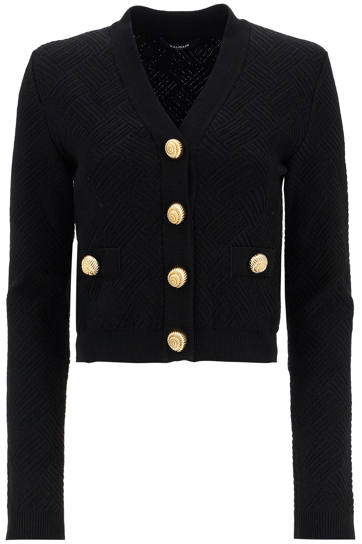 Cropped Cardigan With Embossed  - Black