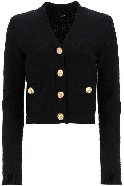 Cropped Cardigan With Embossed  - Black