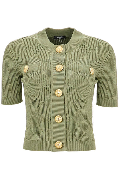 Short-sleeved Cardigan With Emb  - Green