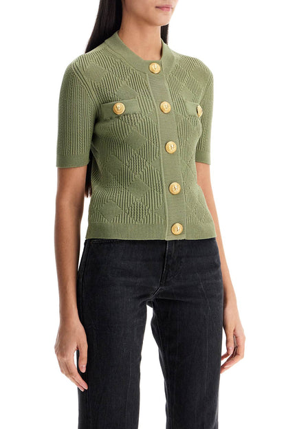 Short-sleeved Cardigan With Emb  - Green