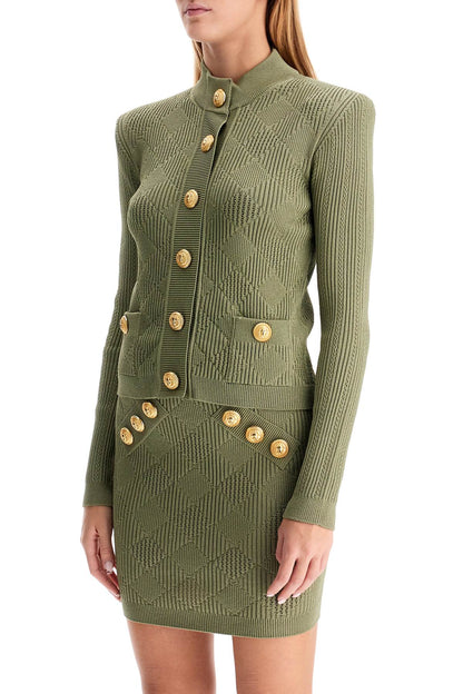 High-neck Cardigan With Embossed Buttons  - Green