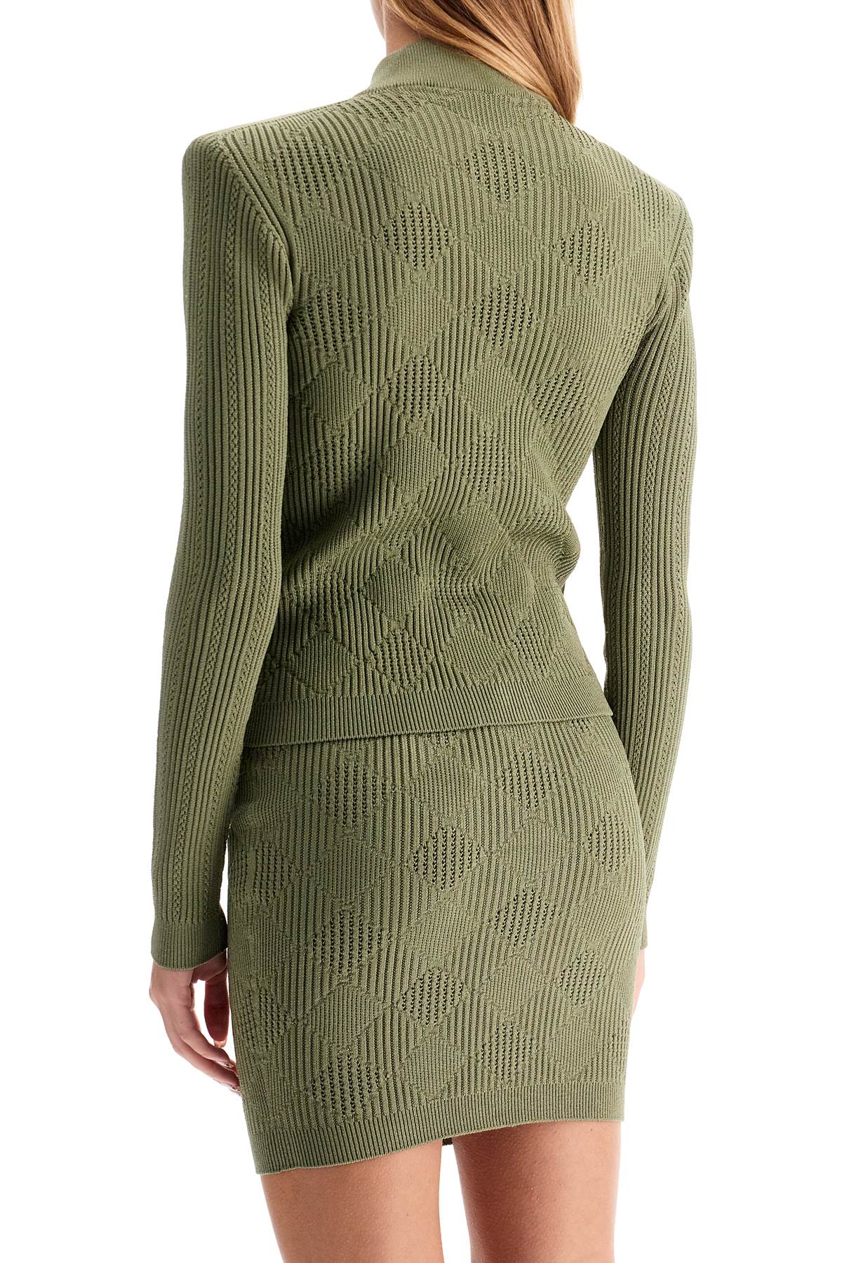 High-neck Cardigan With Embossed Buttons  - Green