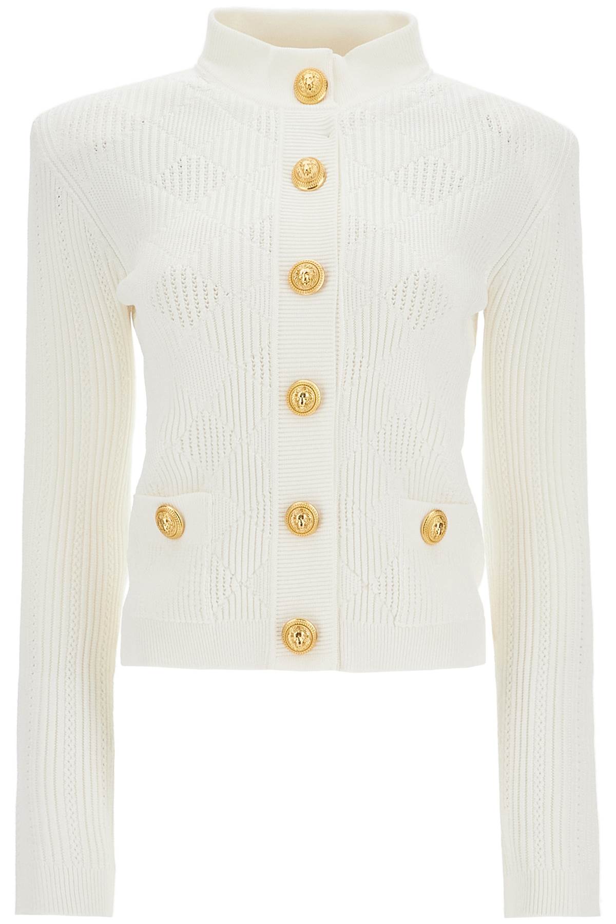 High-neck Cardigan With Embossed Buttons  - White