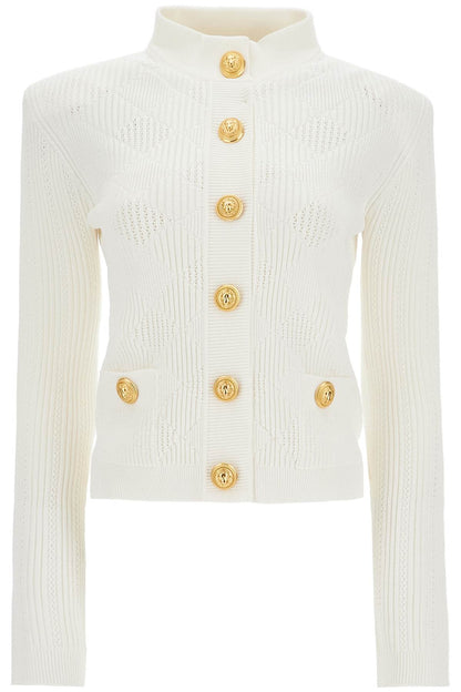 High-neck Cardigan With Embossed Buttons  - White