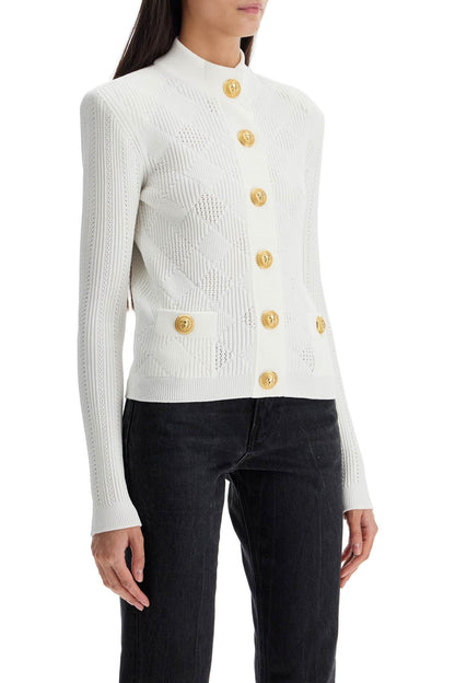 High-neck Cardigan With Embossed Buttons  - White