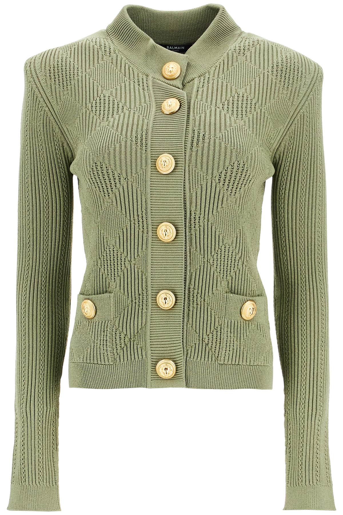 High-neck Cardigan With Embossed Buttons  - Green