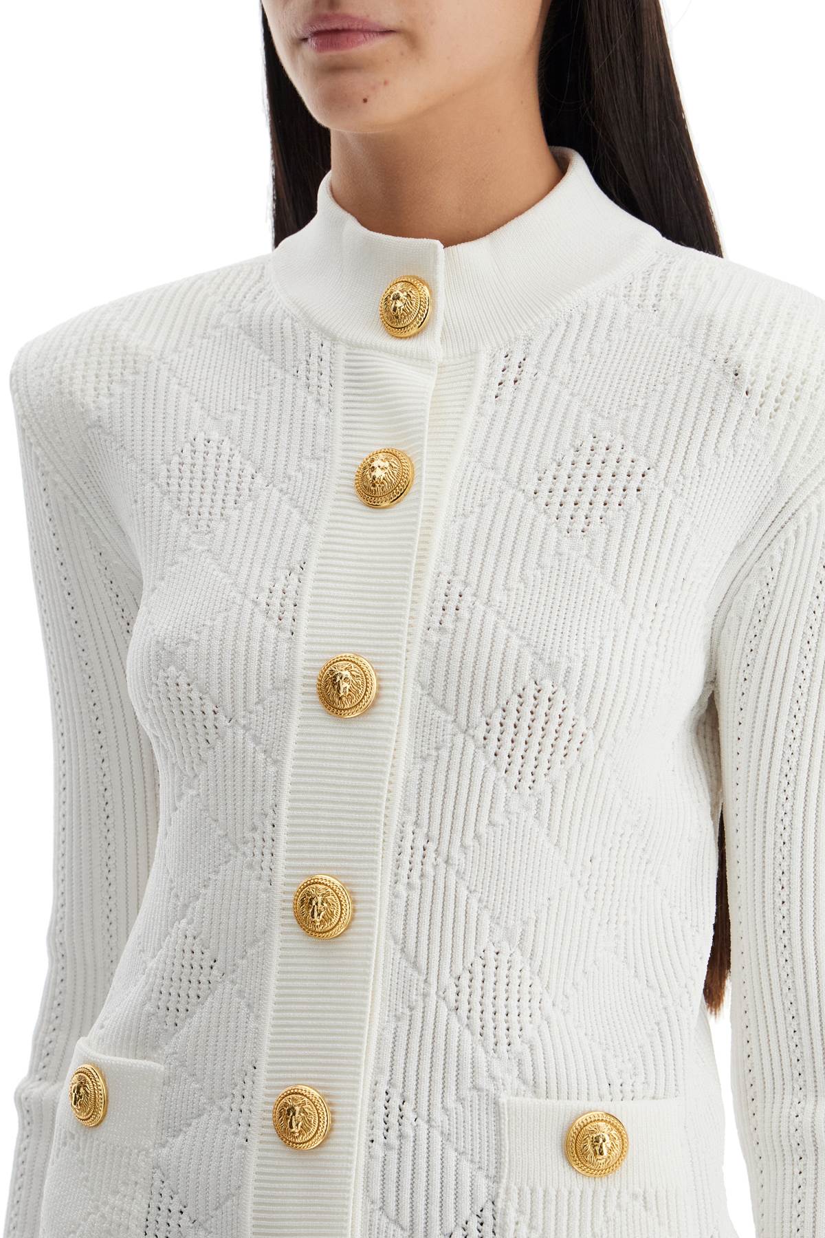 High-neck Cardigan With Embossed Buttons  - White