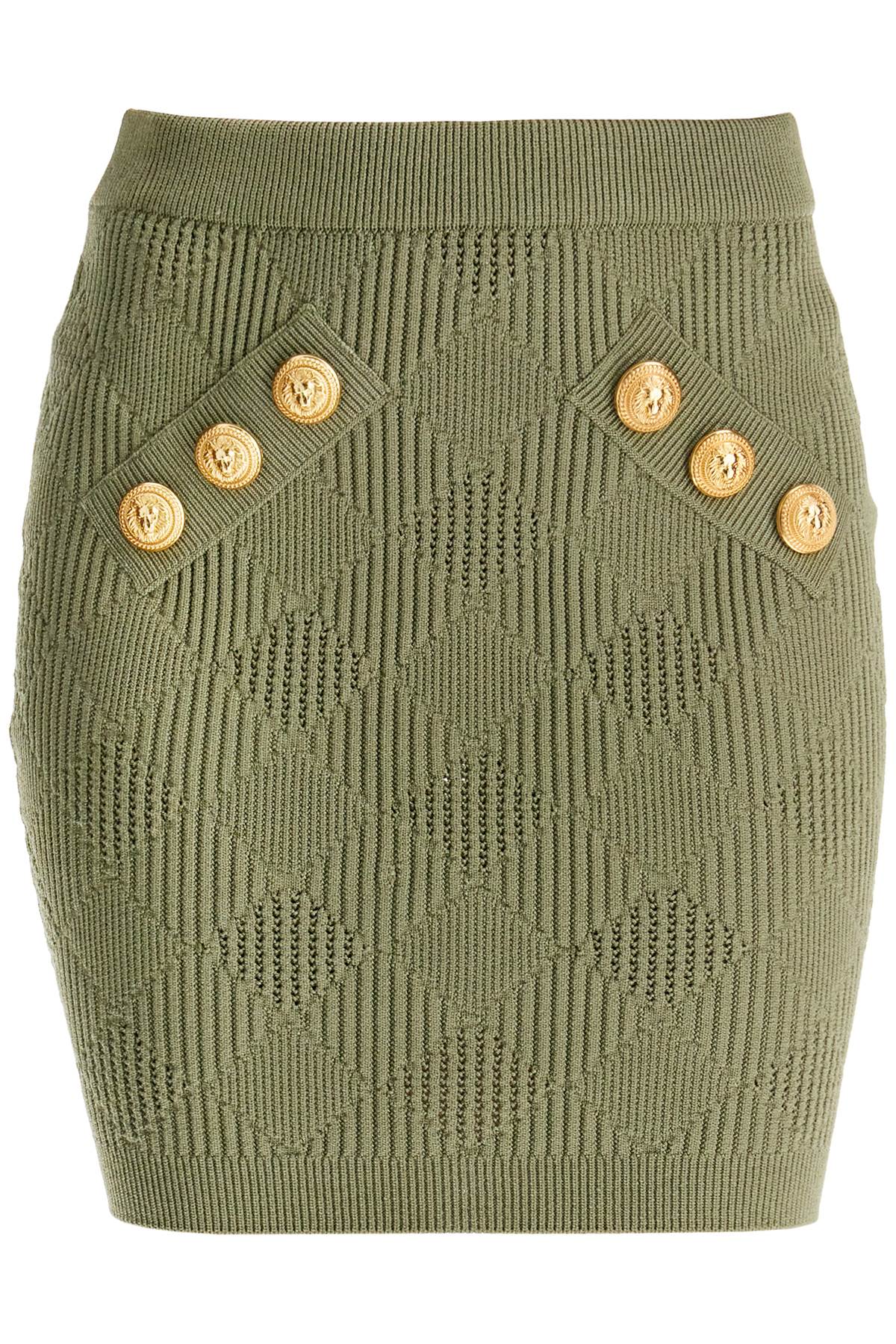 Knitted Mini Skirt With Embossed Buttons  - Green