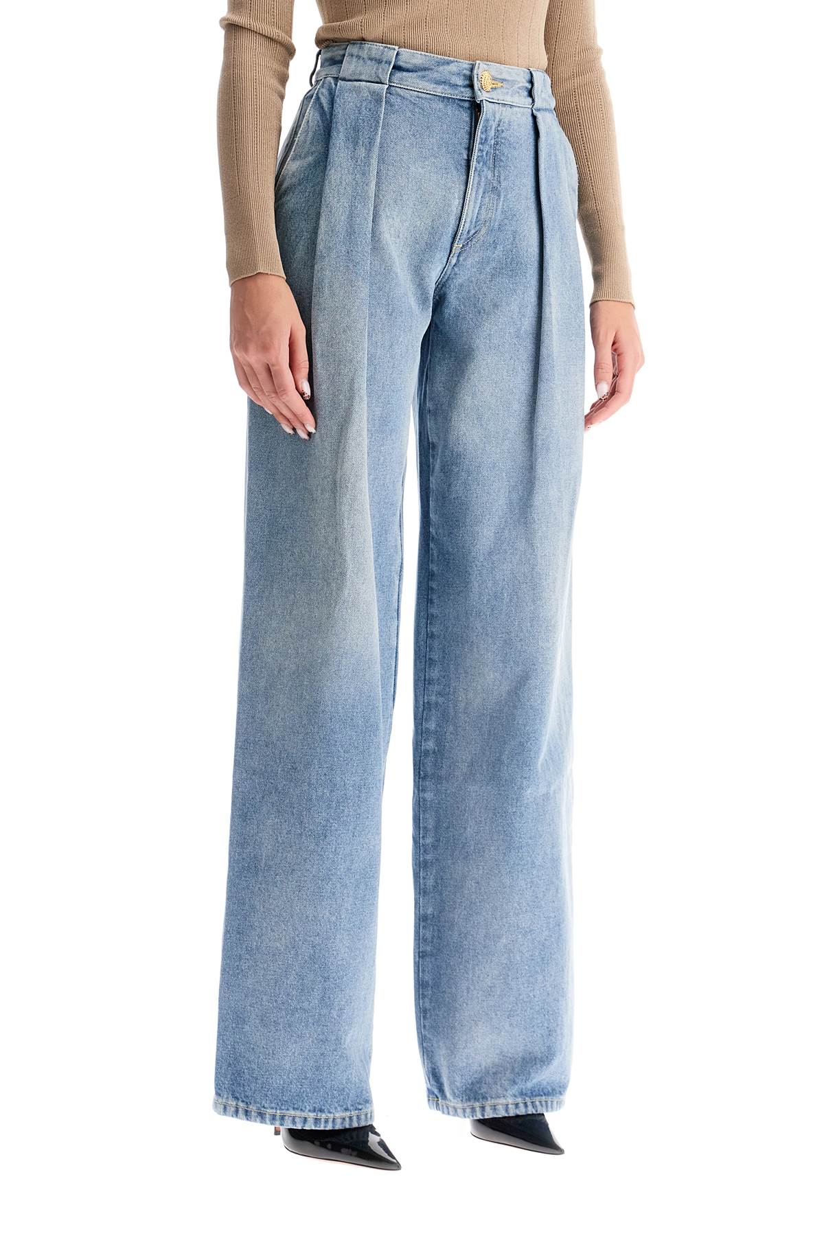 Wide Leg Jeans With Pleats  - Light Blue