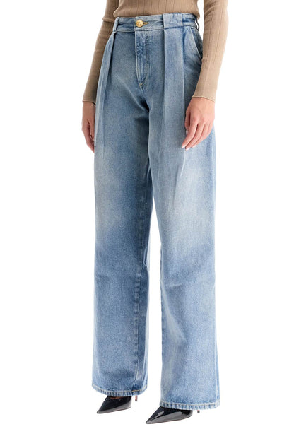 Wide Leg Jeans With Pleats  - Light Blue