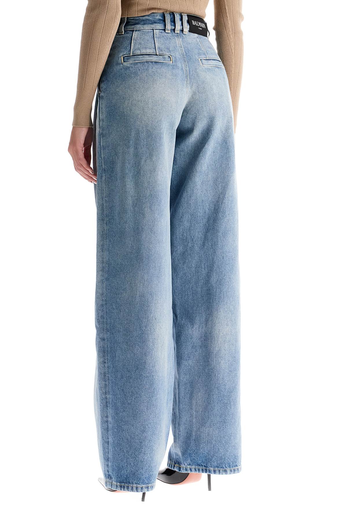 Wide Leg Jeans With Pleats  - Light Blue