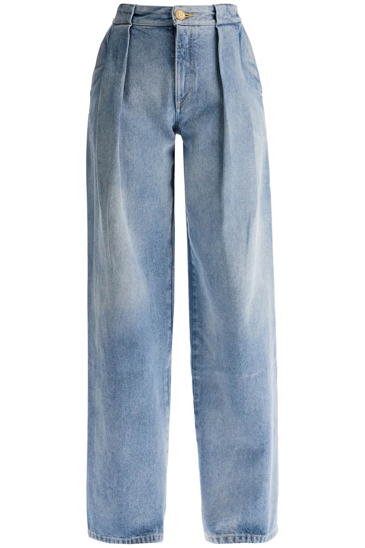 Wide Leg Jeans With Pleats  - Light Blue