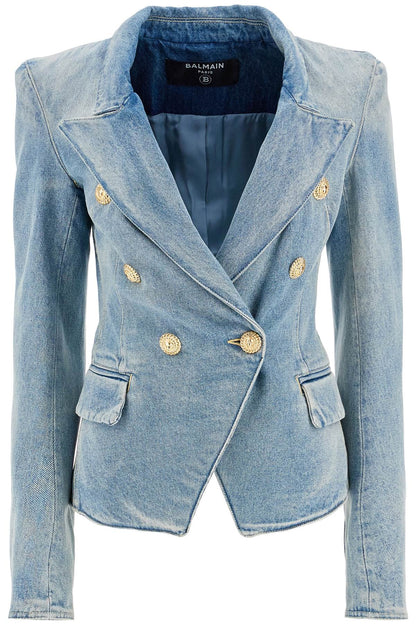 Denim Jacket With Embossed Buttons  - Light Blue