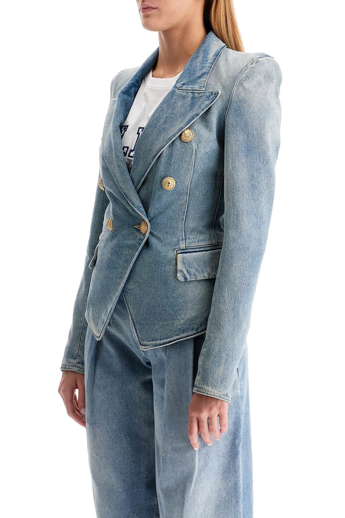 Denim Jacket With Embossed Buttons  - Light Blue