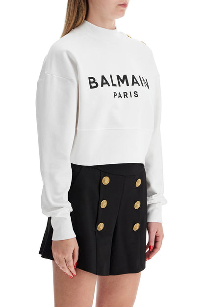 Cropped Sweatshirt With Buttons  - White