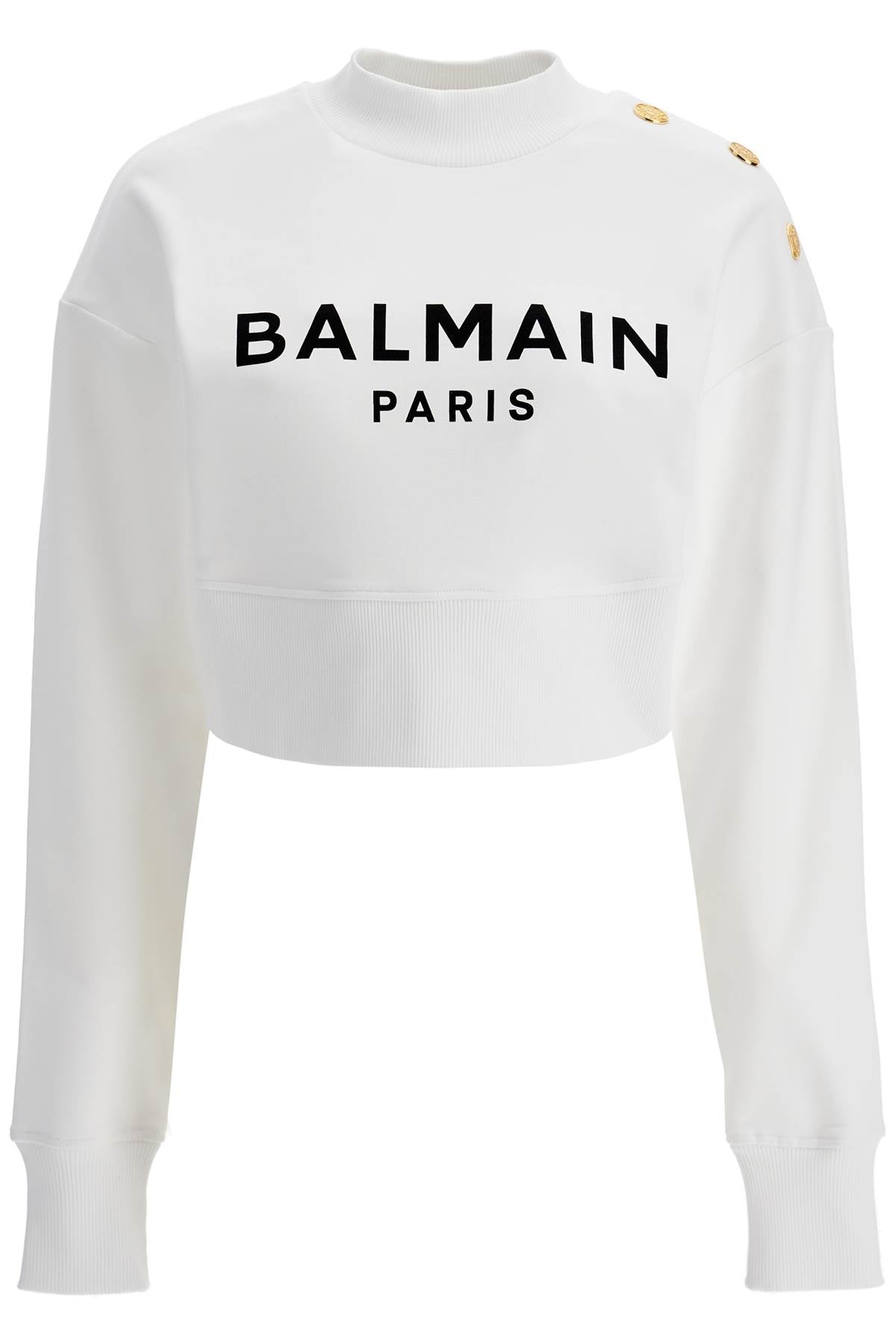 Cropped Sweatshirt With Buttons  - White