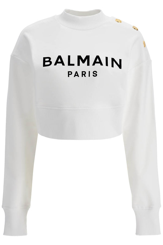 Cropped Sweatshirt With Buttons  - White