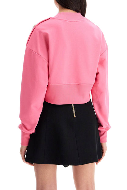 Cropped Sweatshirt With Buttons  - Pink