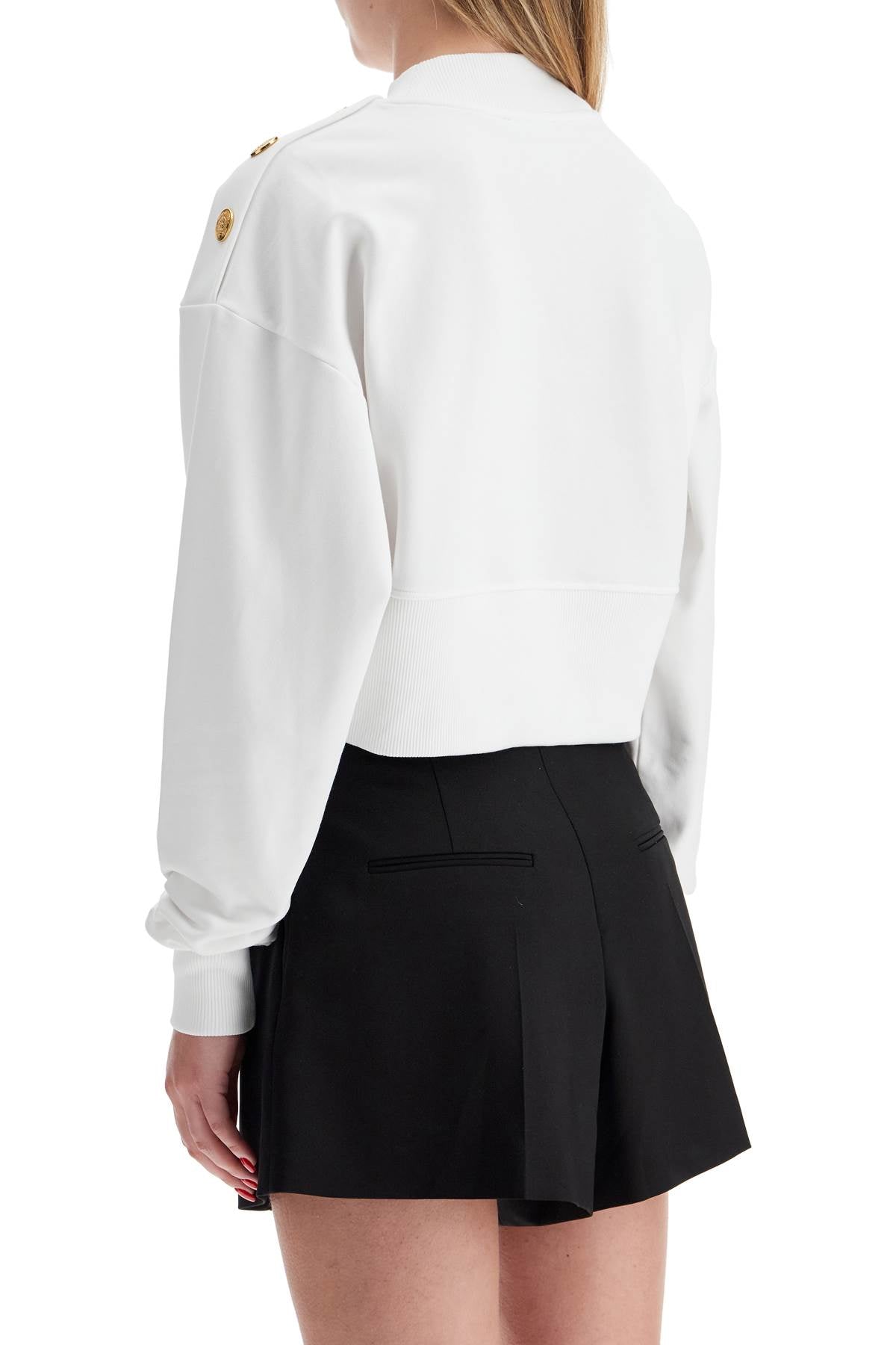 Cropped Sweatshirt With Buttons  - White