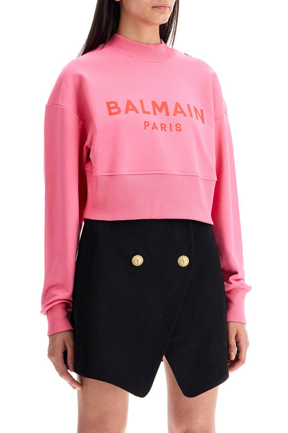 Cropped Sweatshirt With Buttons  - Pink