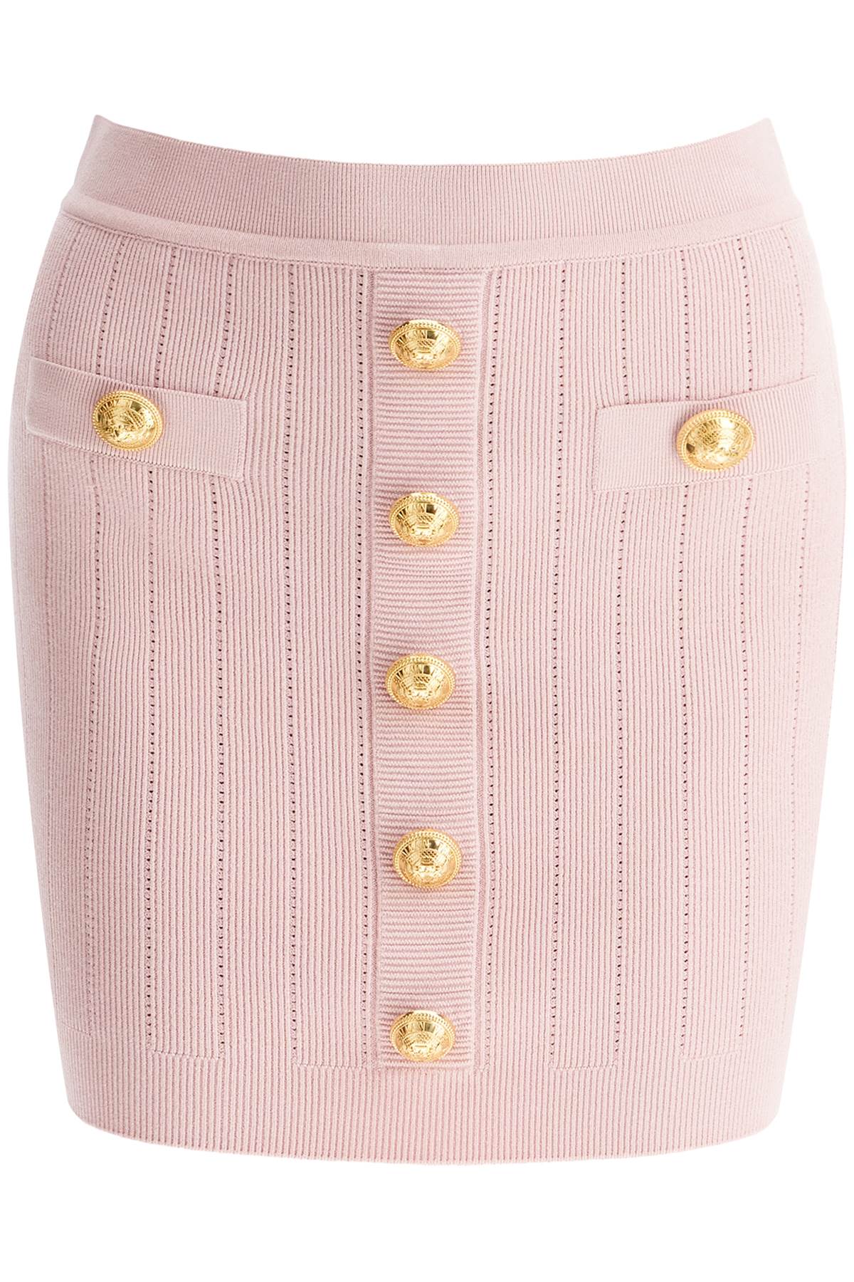 Knitted Mini Skirt With Embossed Buttons  - Pink