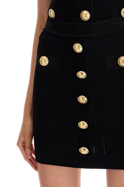 Knitted Mini Skirt With Embossed Buttons  - Black