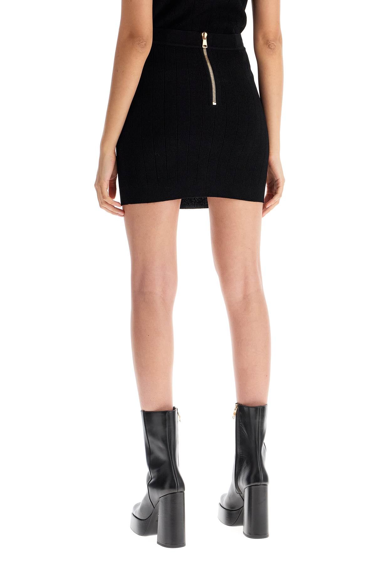 Knitted Mini Skirt With Embossed Buttons  - Black