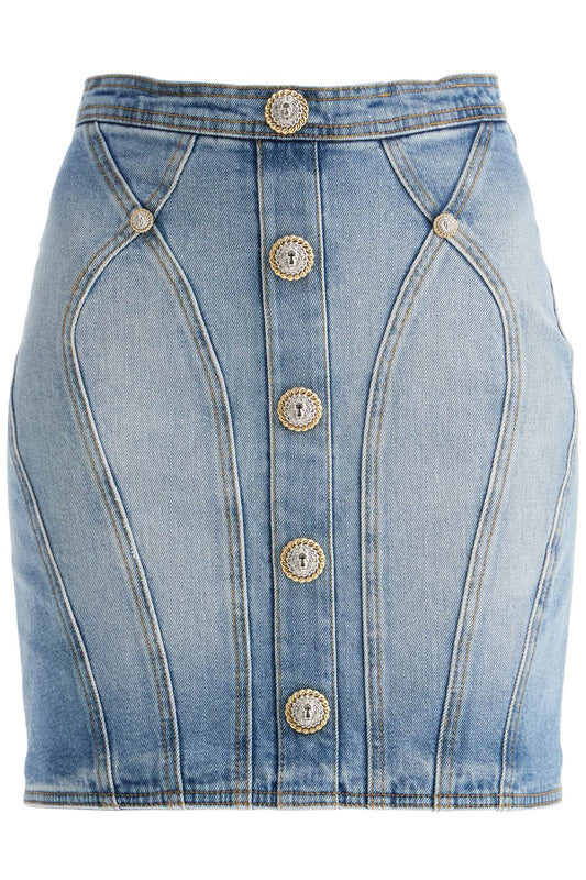 "mini Skirt With Double Chain Lion Button Details  - Blue