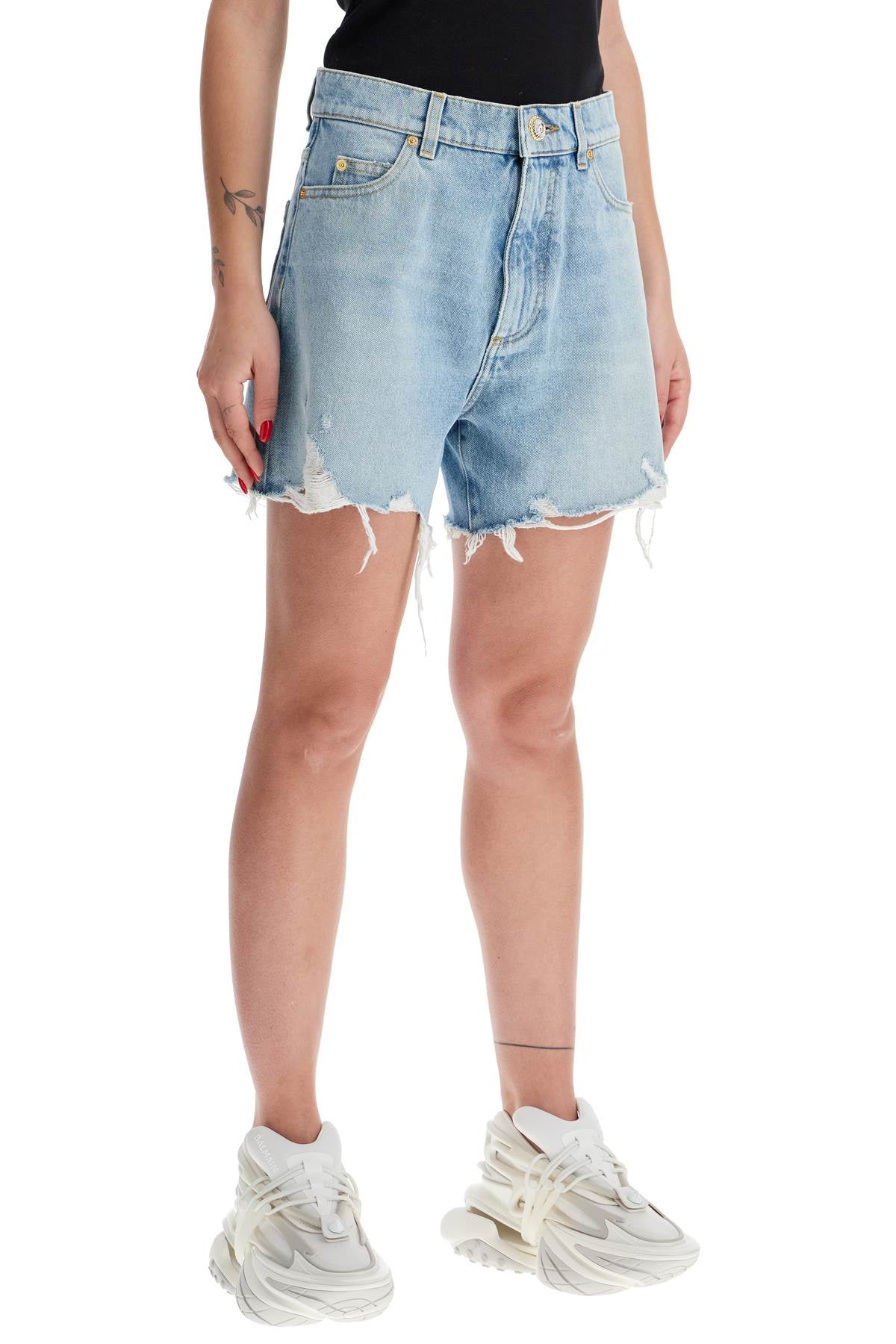 Destroyed Denim Shorts For A Casual  - Blue