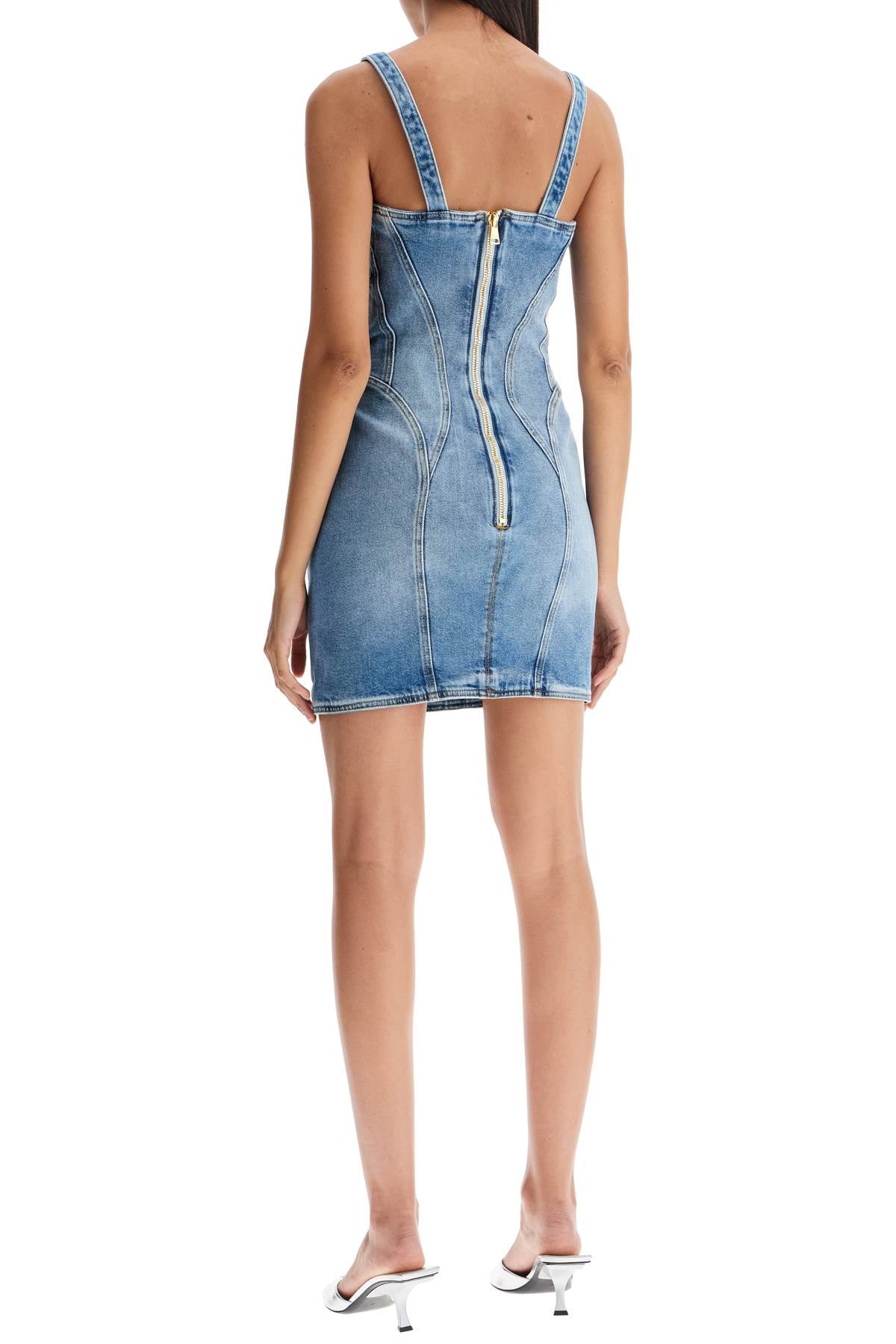 Mini Denim Dress With Decorative Buttons  - Blue