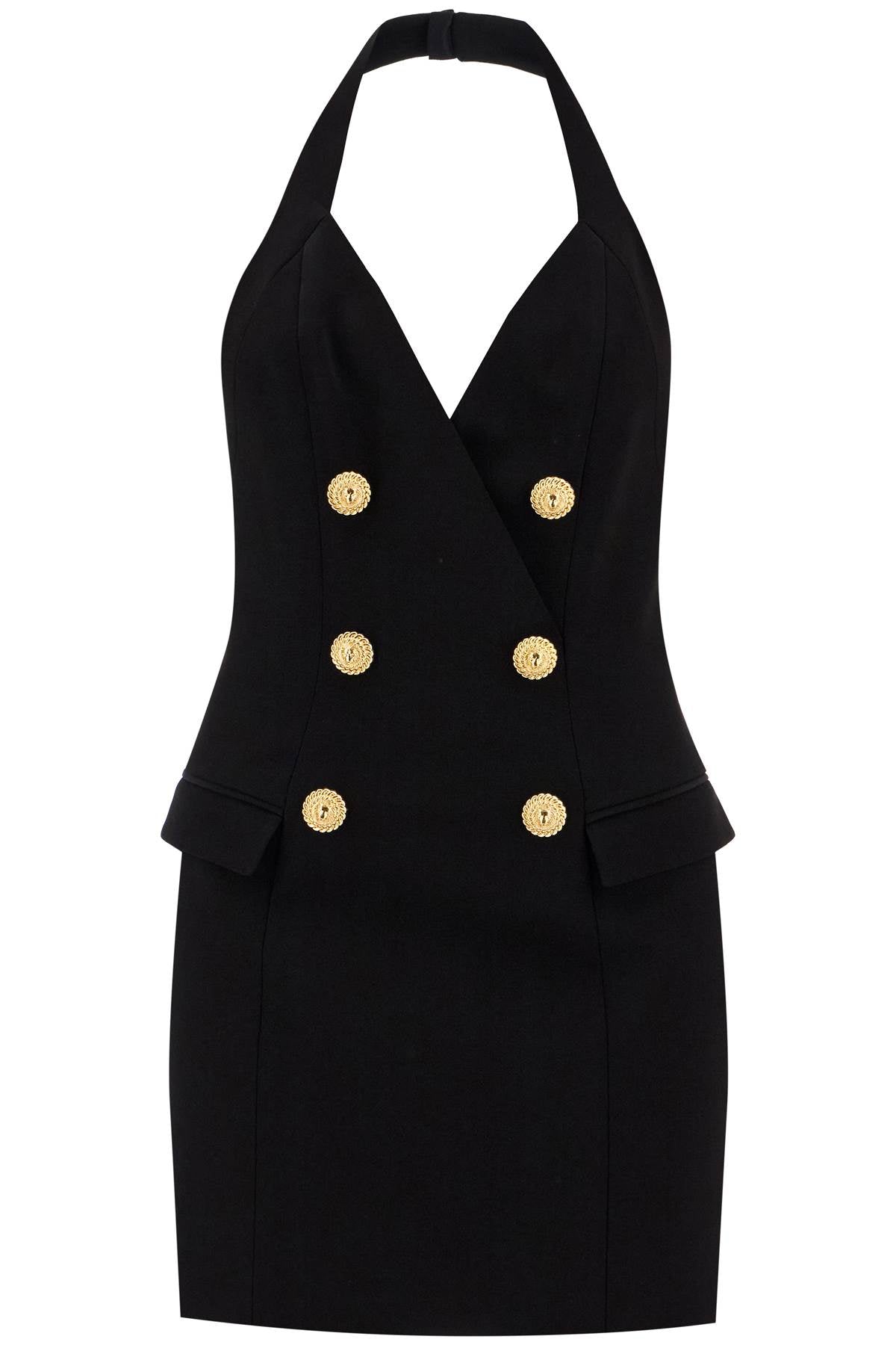 Halter Neck Mini Dress With Buttons  - Black