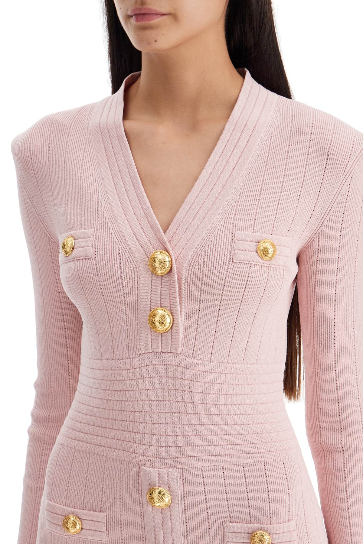 Knitted Mini Dress With Buttons  - Pink