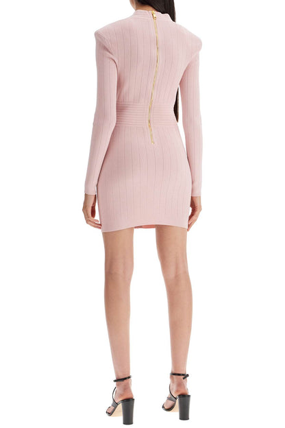 Knitted Mini Dress With Buttons  - Pink