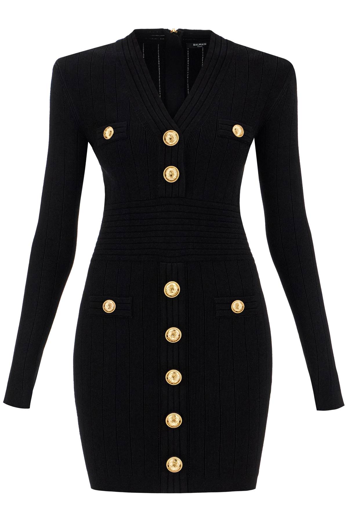 Knitted Mini Dress With Buttons  - Black