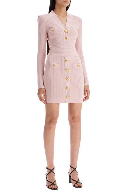 Knitted Mini Dress With Buttons  - Pink