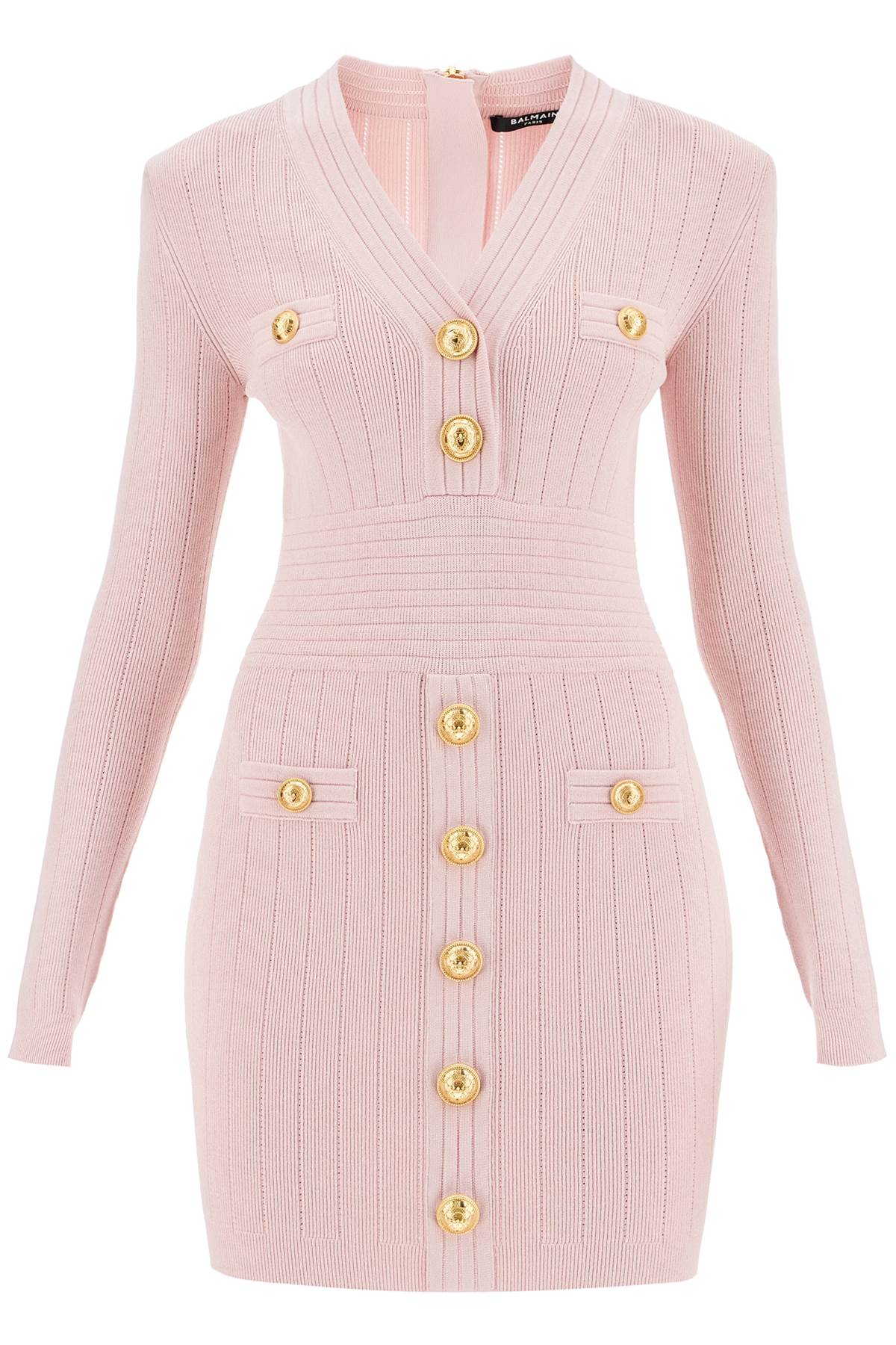 Knitted Mini Dress With Buttons  - Pink