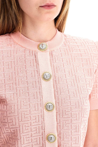 Short Sleeve Monogram Cardigan  - Pink