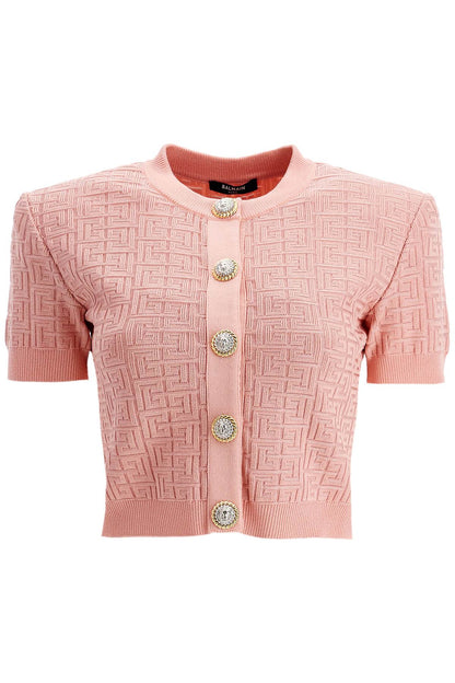 Short Sleeve Monogram Cardigan  - Pink